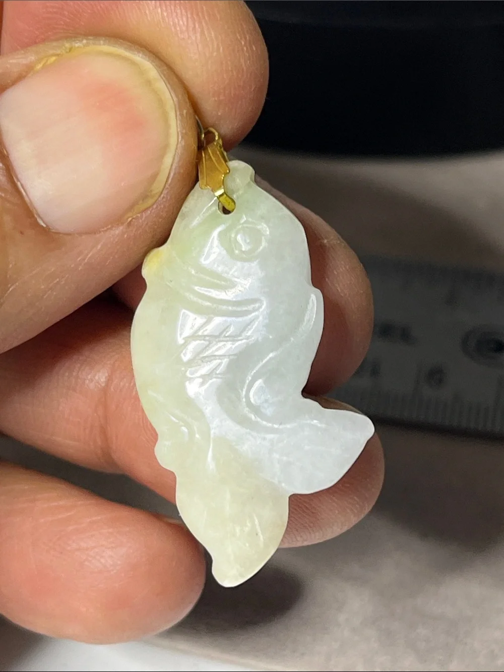 Vintage Asian Jade Fish Pendant Hand Carved Green Stone